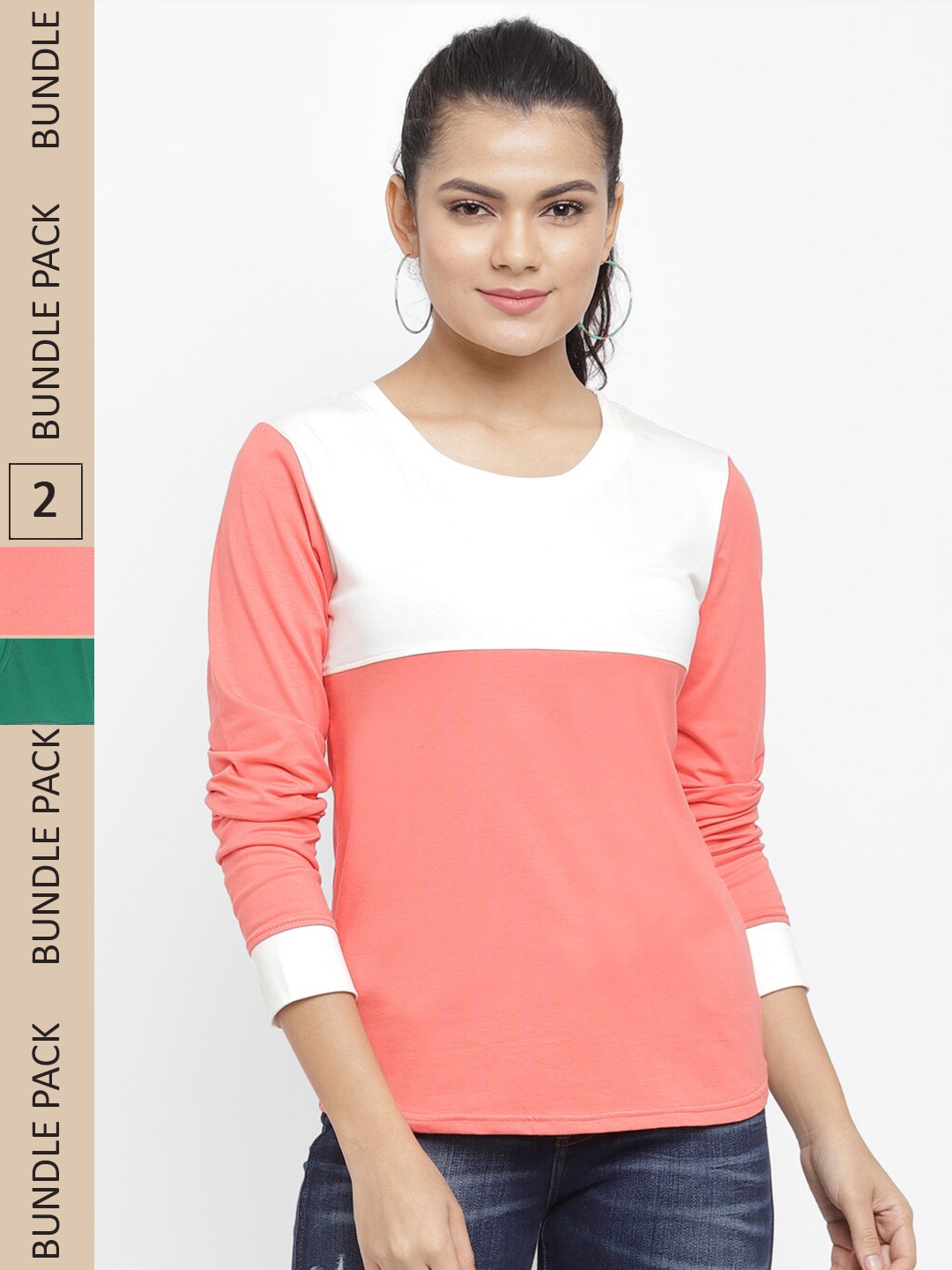 

N-Gal Pack Of 2 Colourblocked Cotton T-shirt, White
