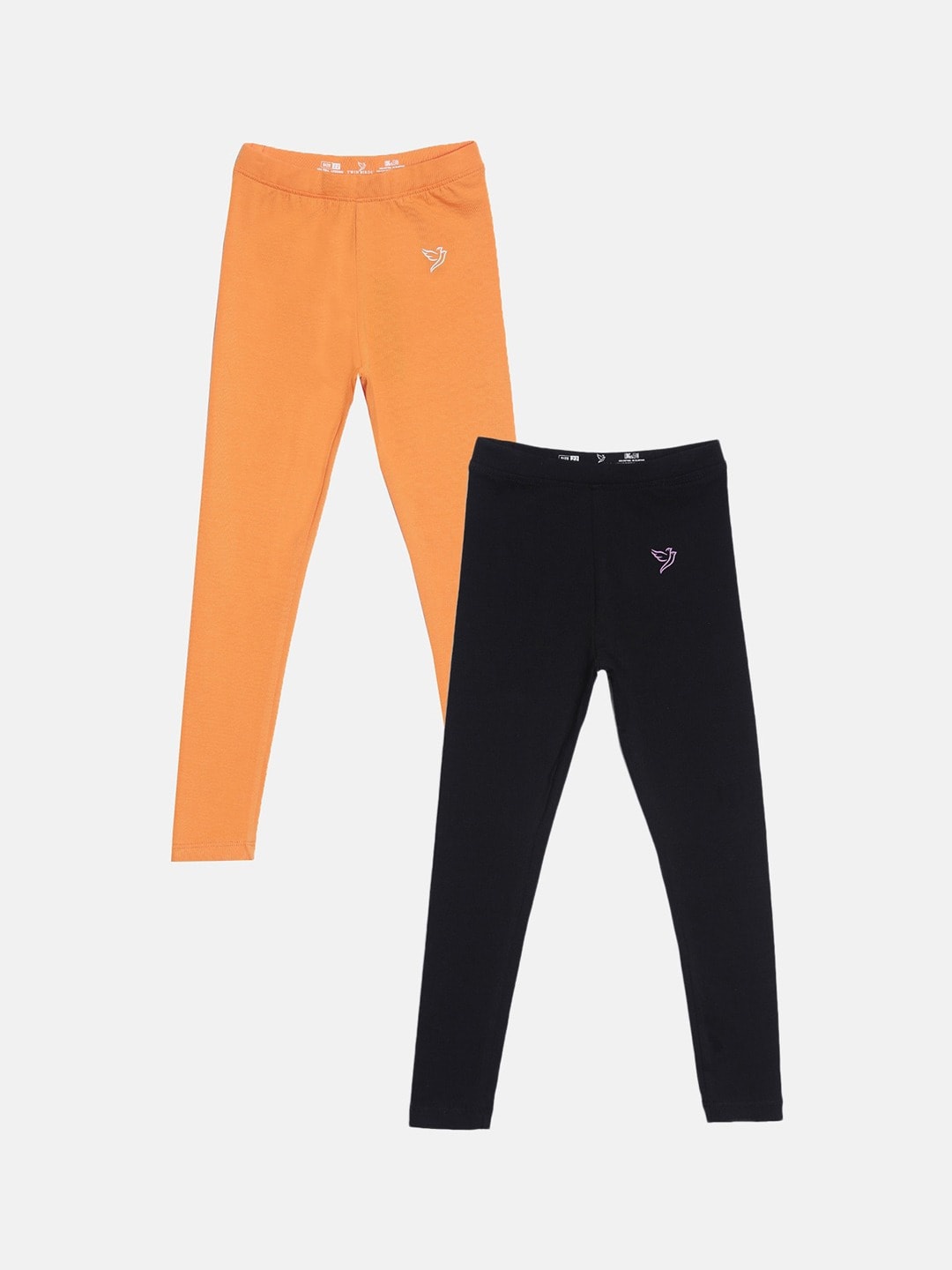 

TWIN BIRDS Girls Pack Of 2 Pure Cotton Ankle-Length Leggings, Black