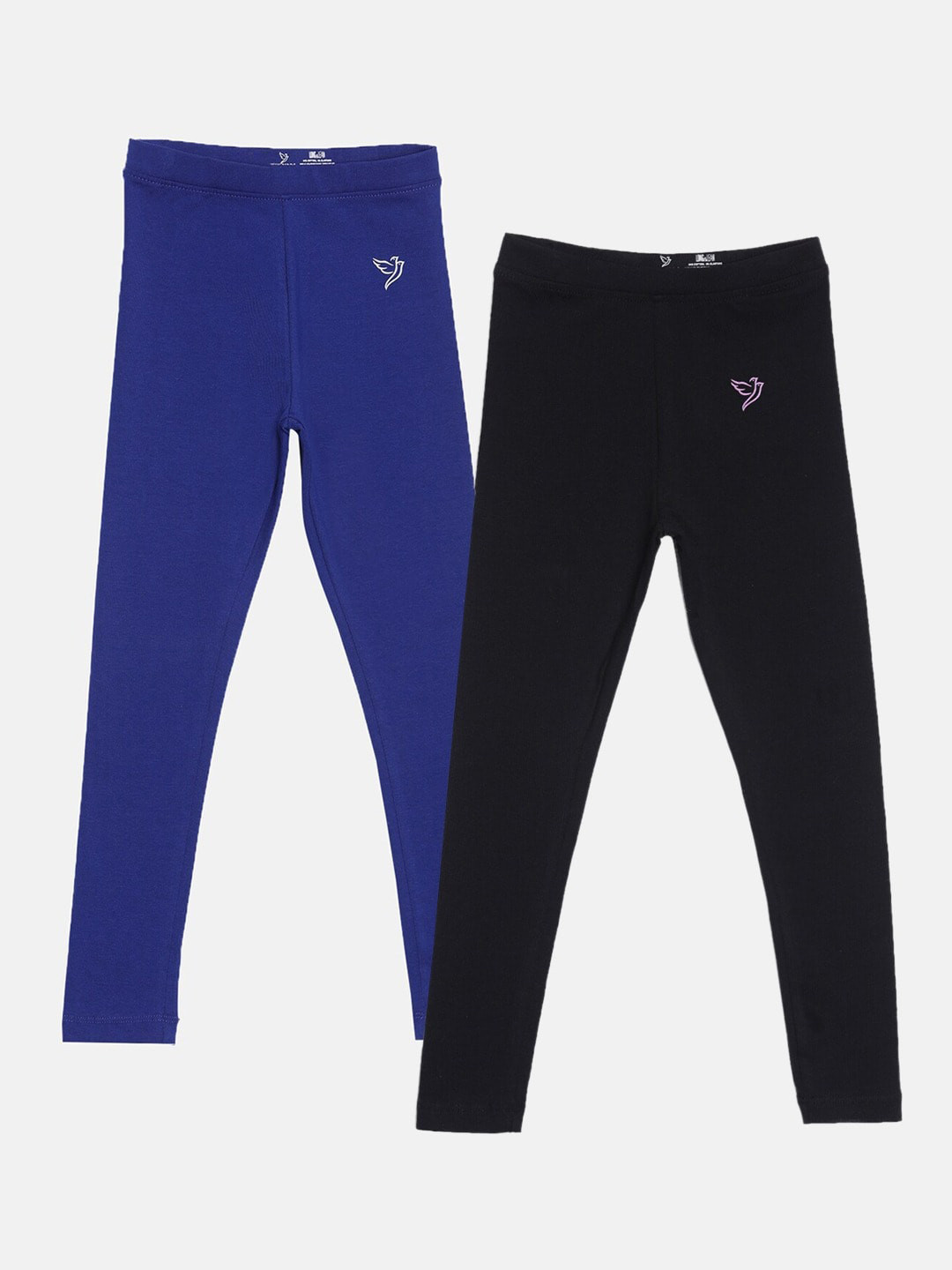 

TWIN BIRDS Girls Pack of 2 Pure Cotton Ankle-Length Leggings, Black