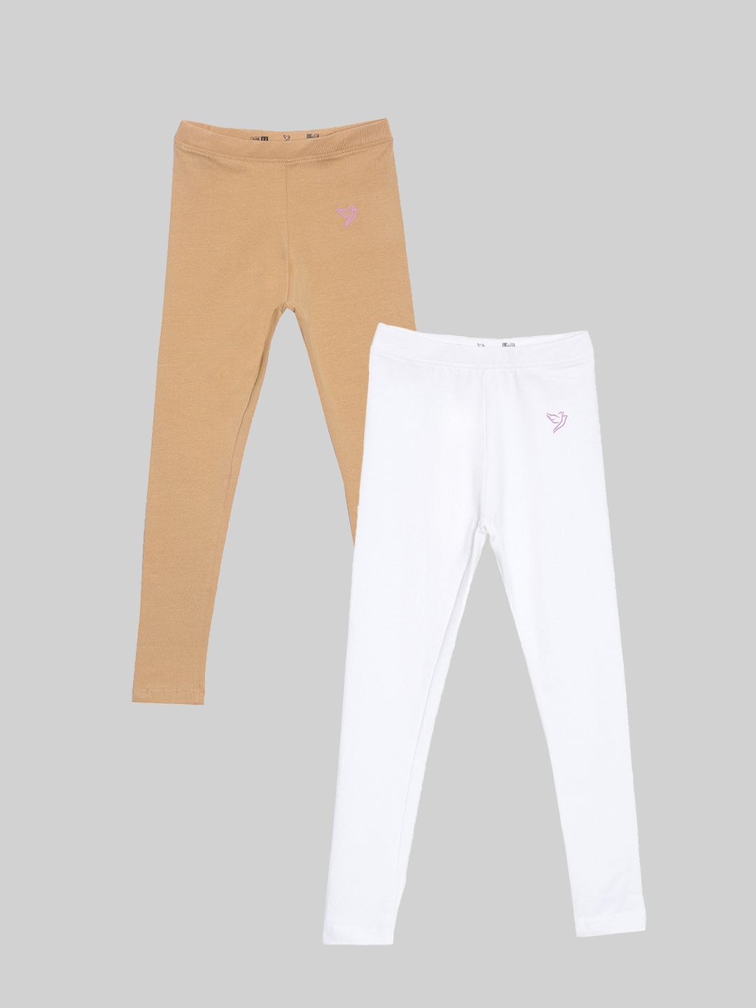 

TWIN BIRDS Girls 2 Pcs Ankle-Length Cotton Leggings, White