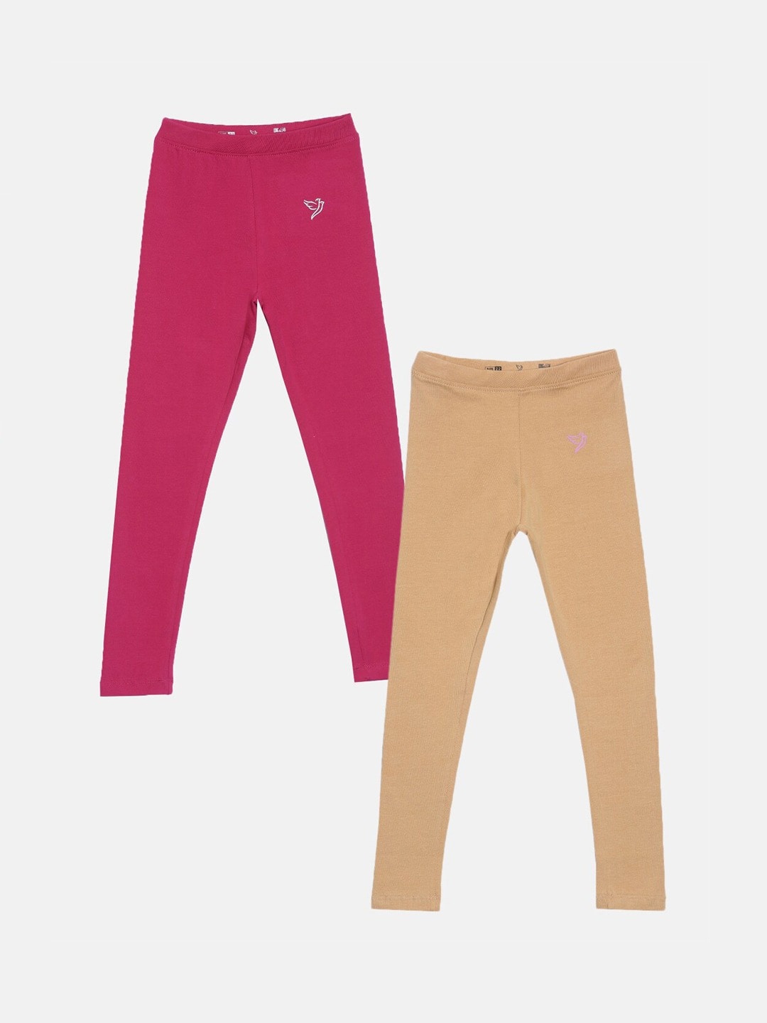 

TWIN BIRDS Girls Pack Of 2 Pure Cotton Ankle-Length Leggings, Pink