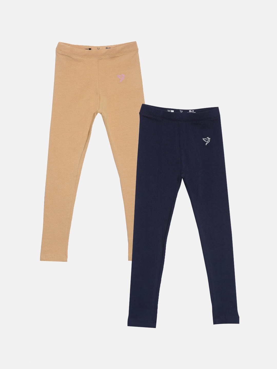 

TWIN BIRDS Girls Pack Of 2 Pure Cotton Leggings, Navy blue