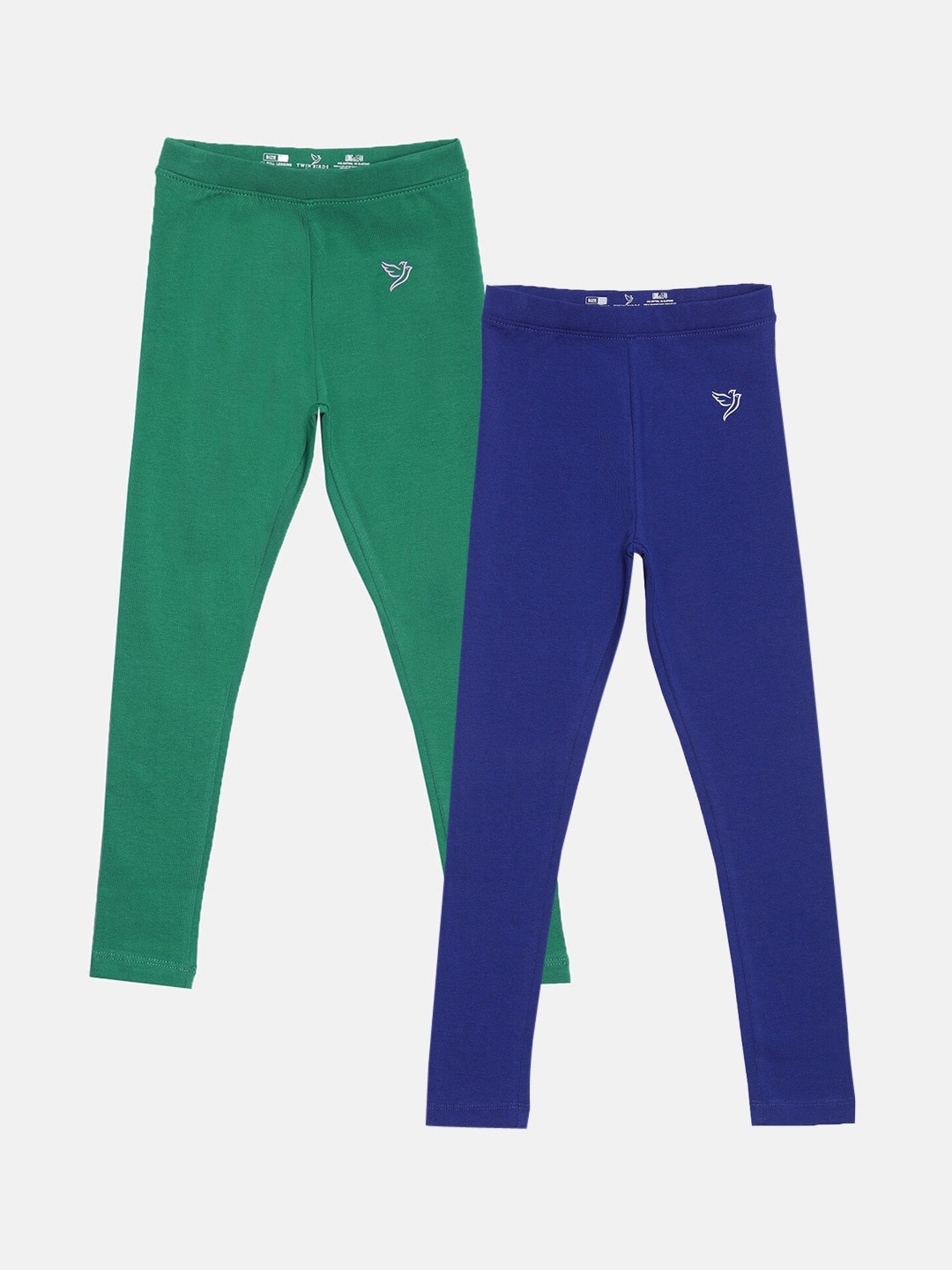

TWIN BIRDS Girls Pack Of 2 Pure Cotton Ankle-Length Leggings, Blue