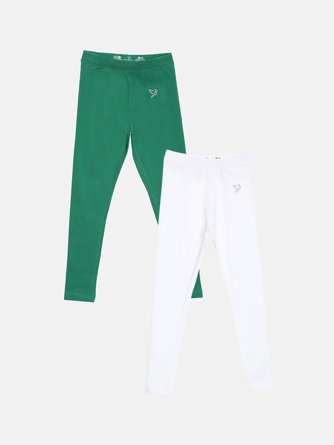 

TWIN BIRDS Girls Pack Of 2 Pure-Cotton Ankle-Length Leggings, Green