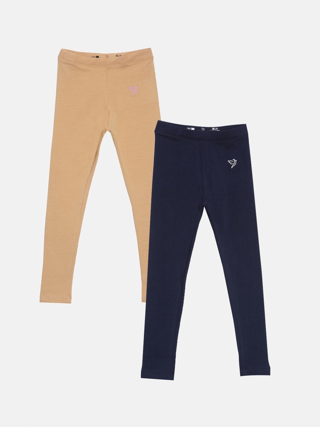 

TWIN BIRDS Girls Pack Of 2 Cotton Leggings, Navy blue
