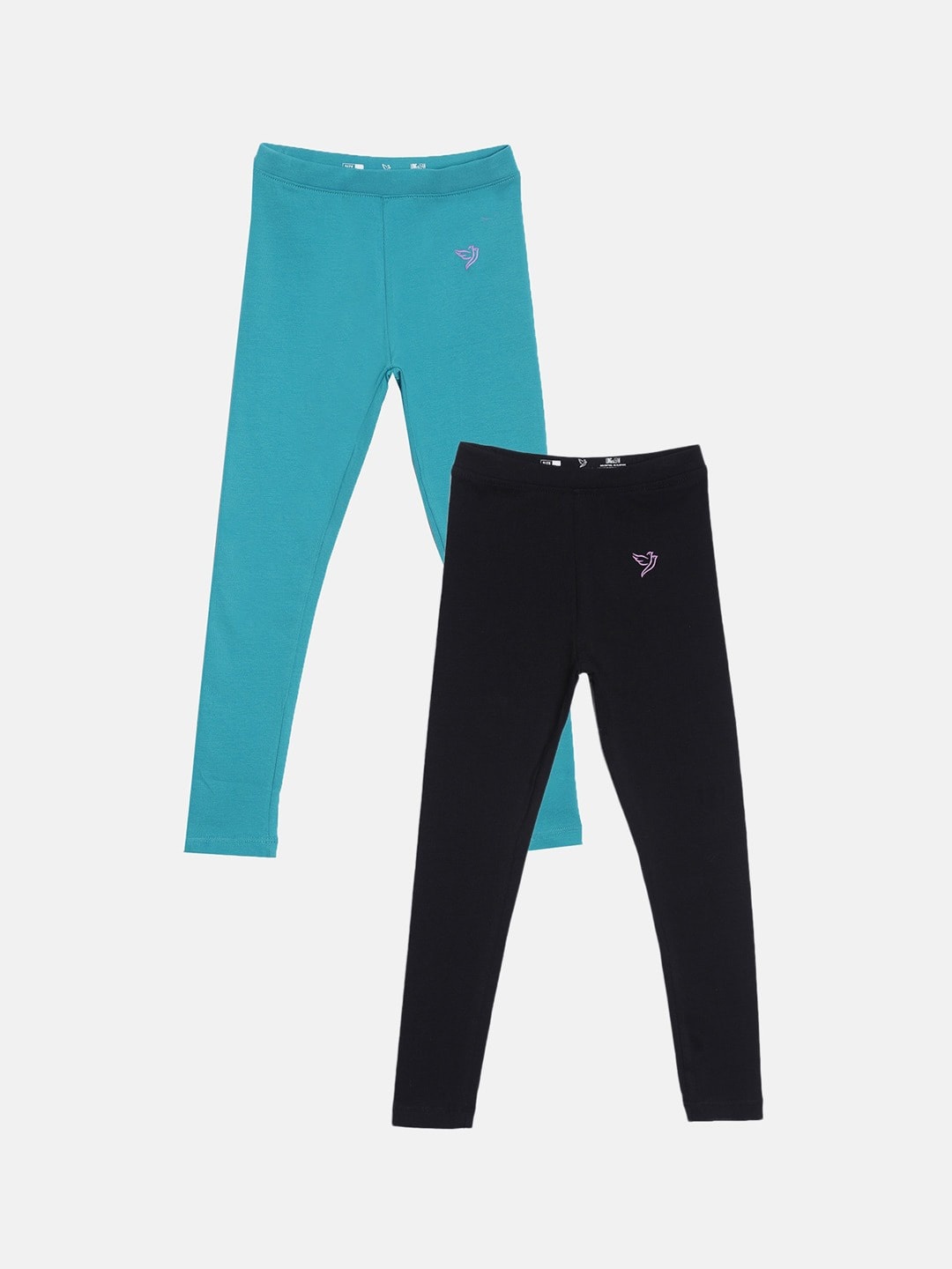 

TWIN BIRDS Girls Pack Of 2 Pure Cotton Ankle-Length Leggings, Black