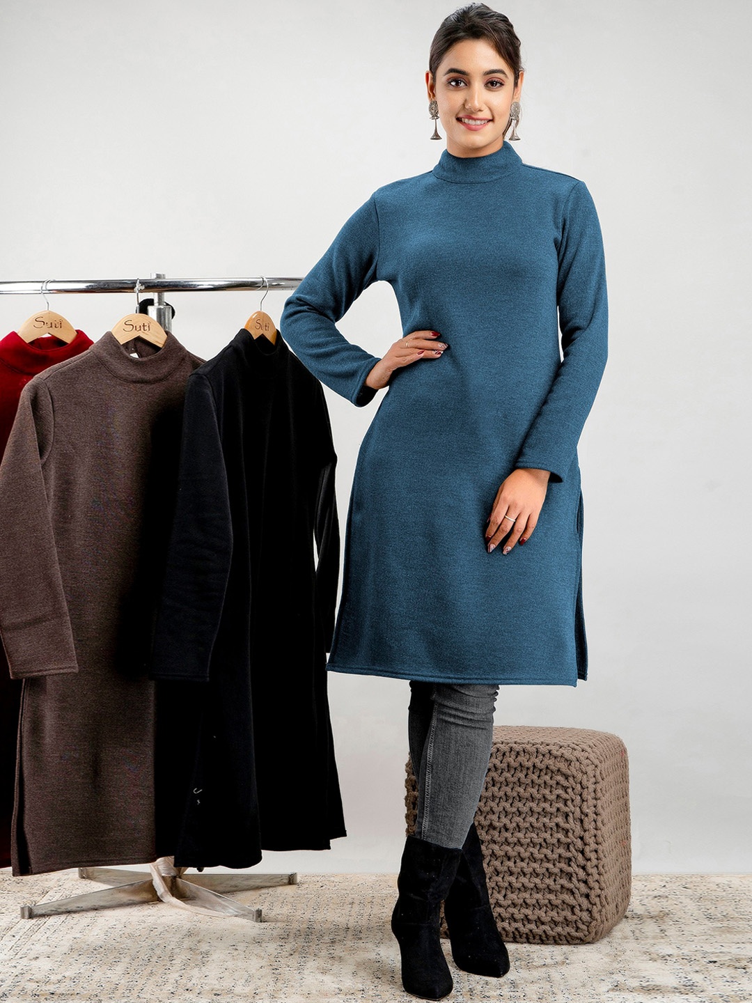 

SUTI Women Halter Neck Long Sleeve Kurta, Blue