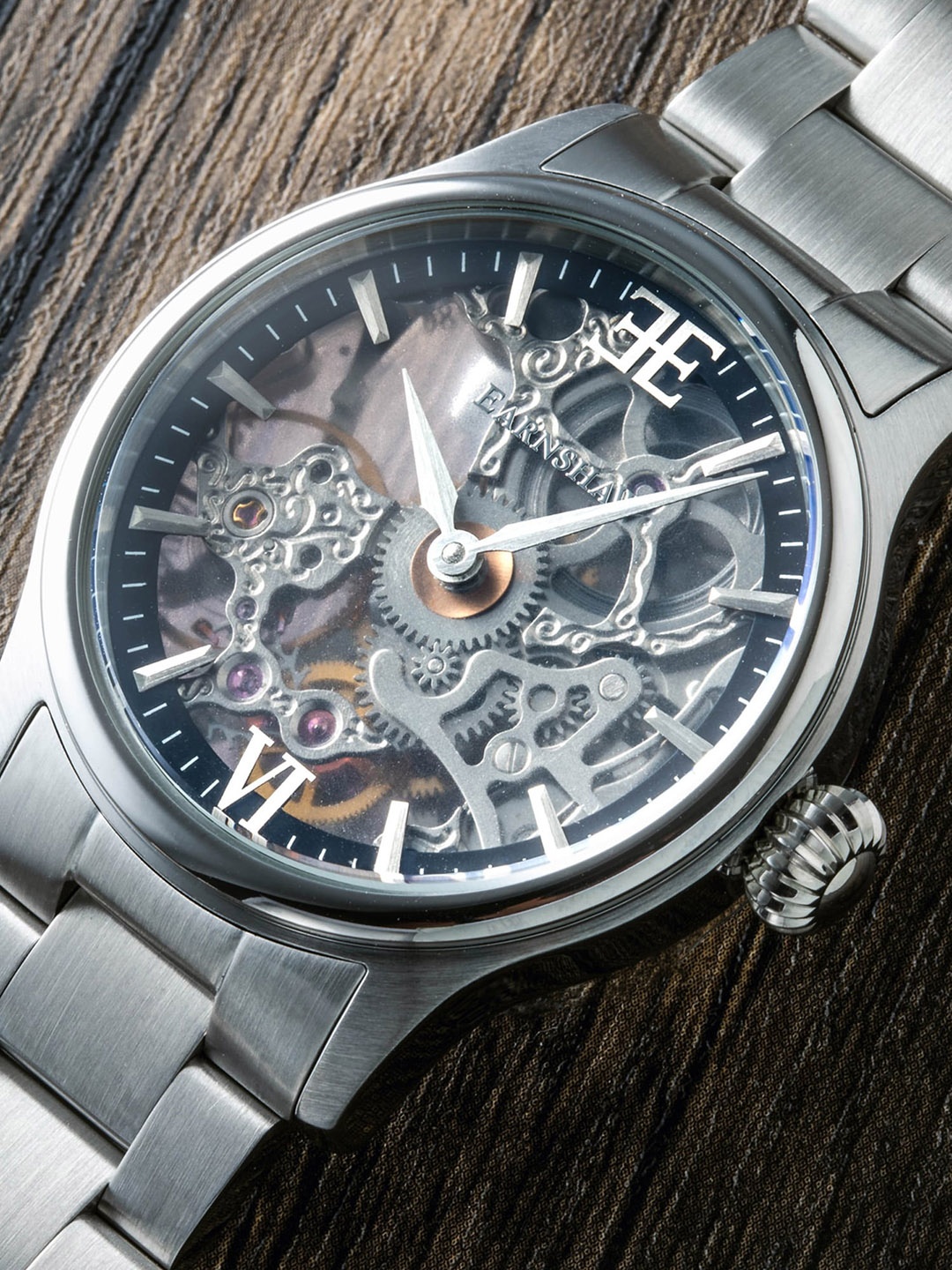 

EARNSHAW Men Brass Skeleton Dial & Stainless Steel Analogue Motion Watch-ES-8061, Black
