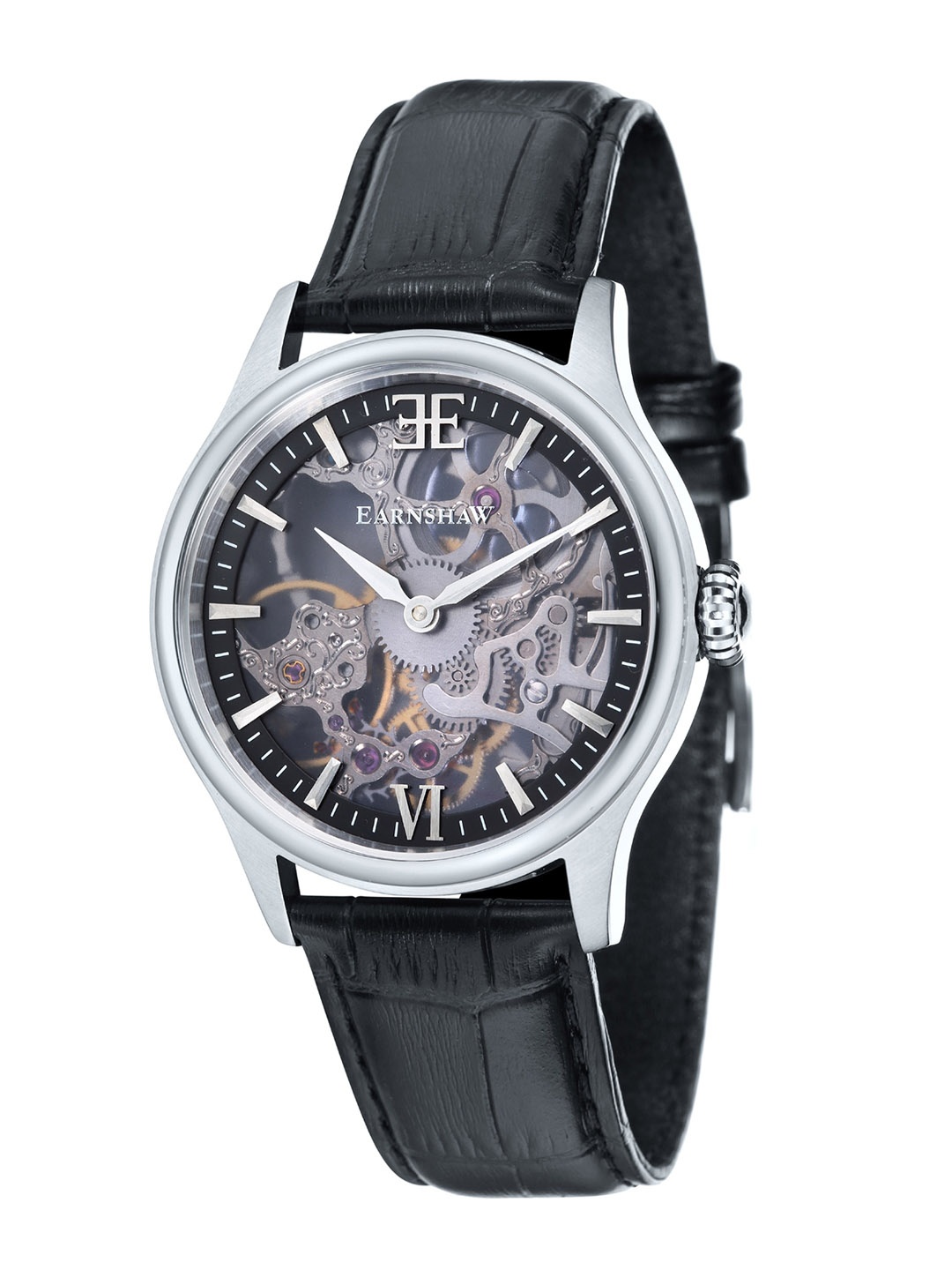 

EARNSHAW Men Leather Bracelet Style Straps Analogue Motion Powered Watch ES-8061-01, Black