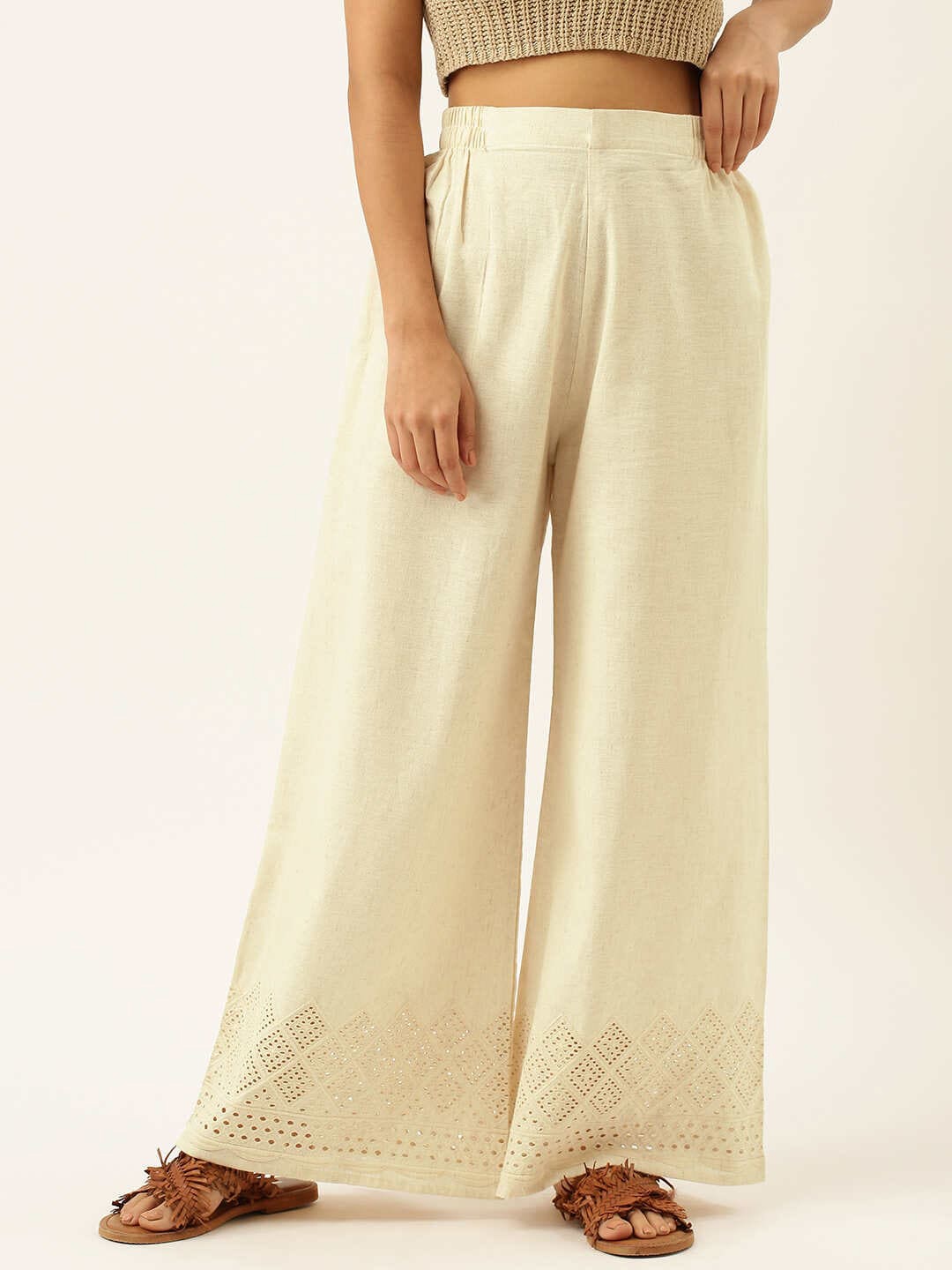 

ZOLA Women Cotton Palazzos, Cream
