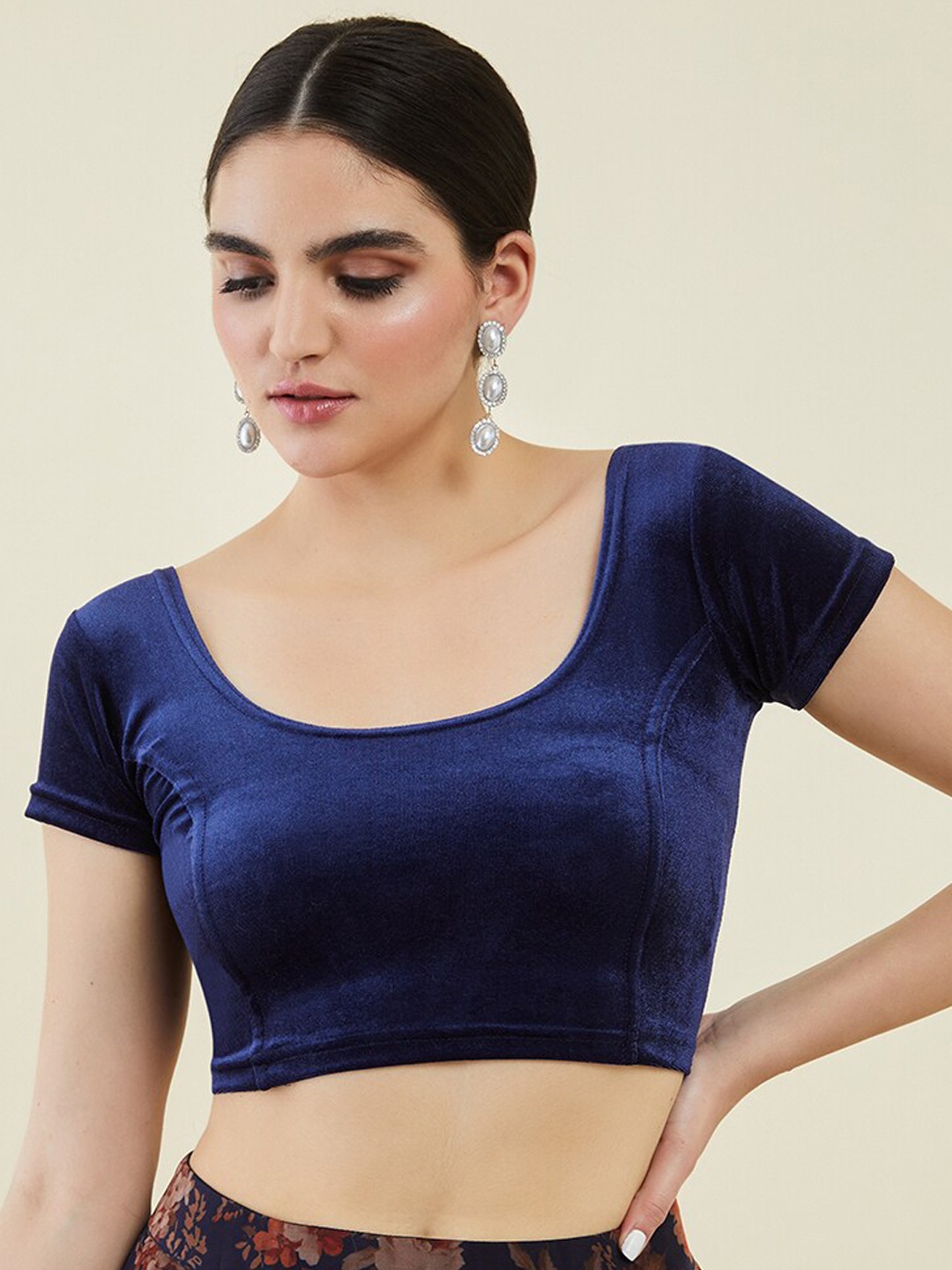 

Soch Velvet Princess Cut Saree Blouse, Navy blue