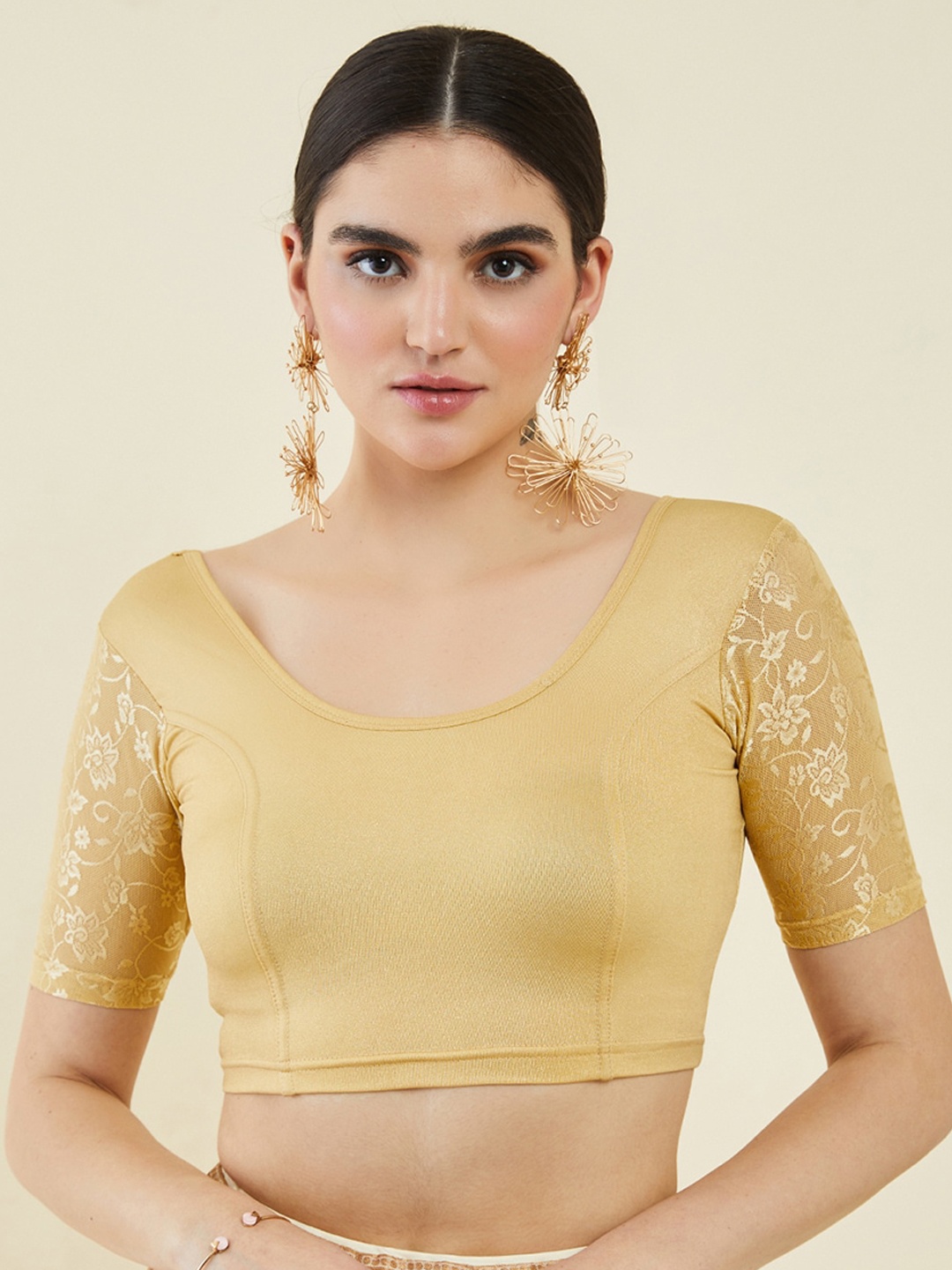 

Soch Self-Design Sleeves Princess Cut Saree Blouse, Gold