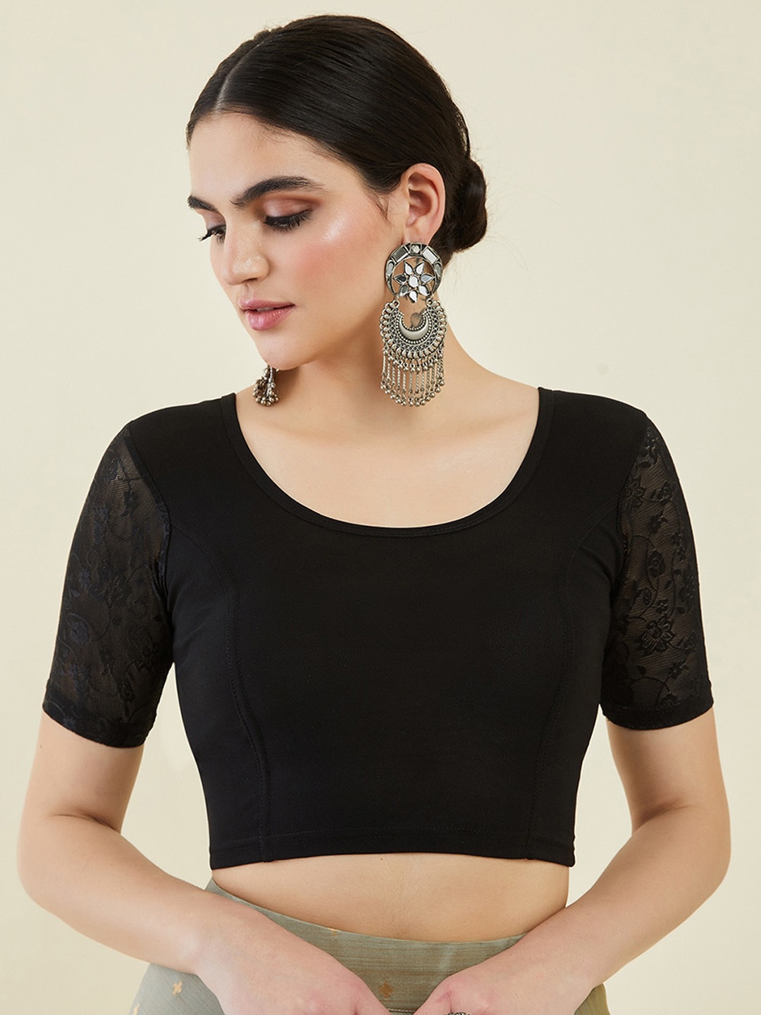 

Soch U Neck Princess Cut Saree Blouse, Black