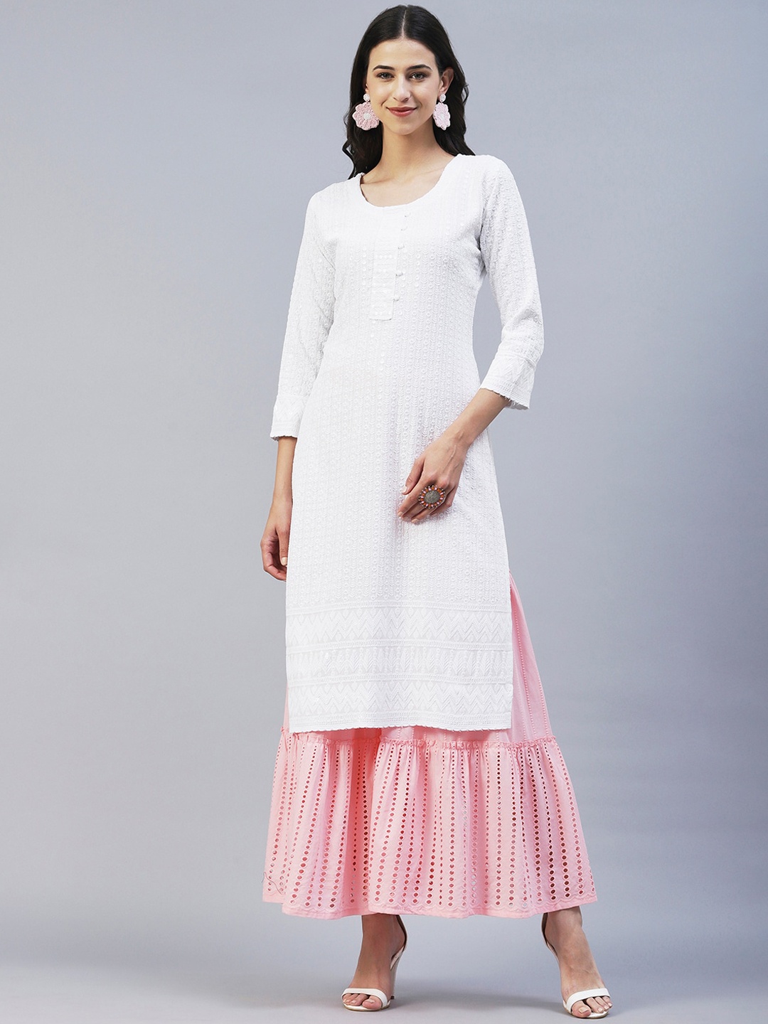 

FASHOR Ethnic Motifs Embroidered Thread Work Kurta, White
