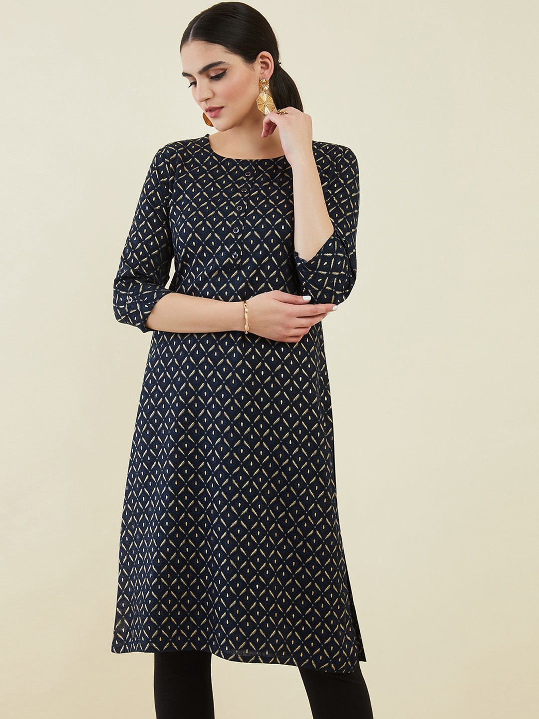

Soch Women Ethnic Motifs Printed Kurta, Navy blue