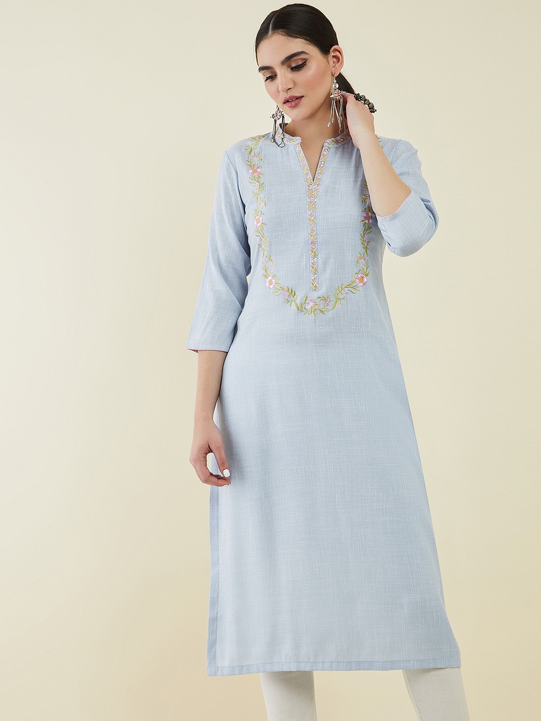 

Soch Women Thread Work Straight Kurta, Blue