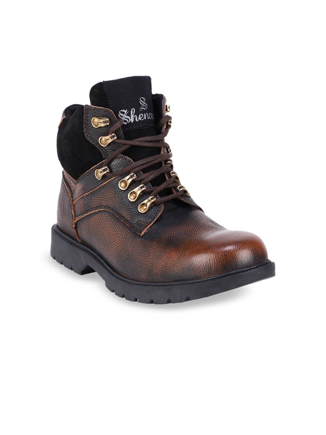

SHENCES Men Leather High-Top Biker Boots, Brown