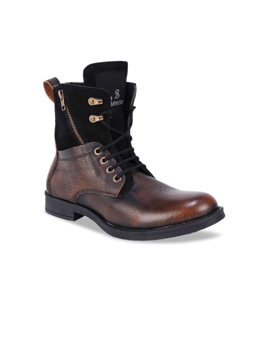 

SHENCES Men Leather High-Top Biker Boots, Brown