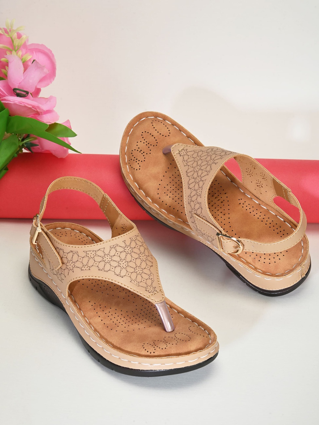 

BOOTCO Comfort Heels With Laser Cuts, Beige