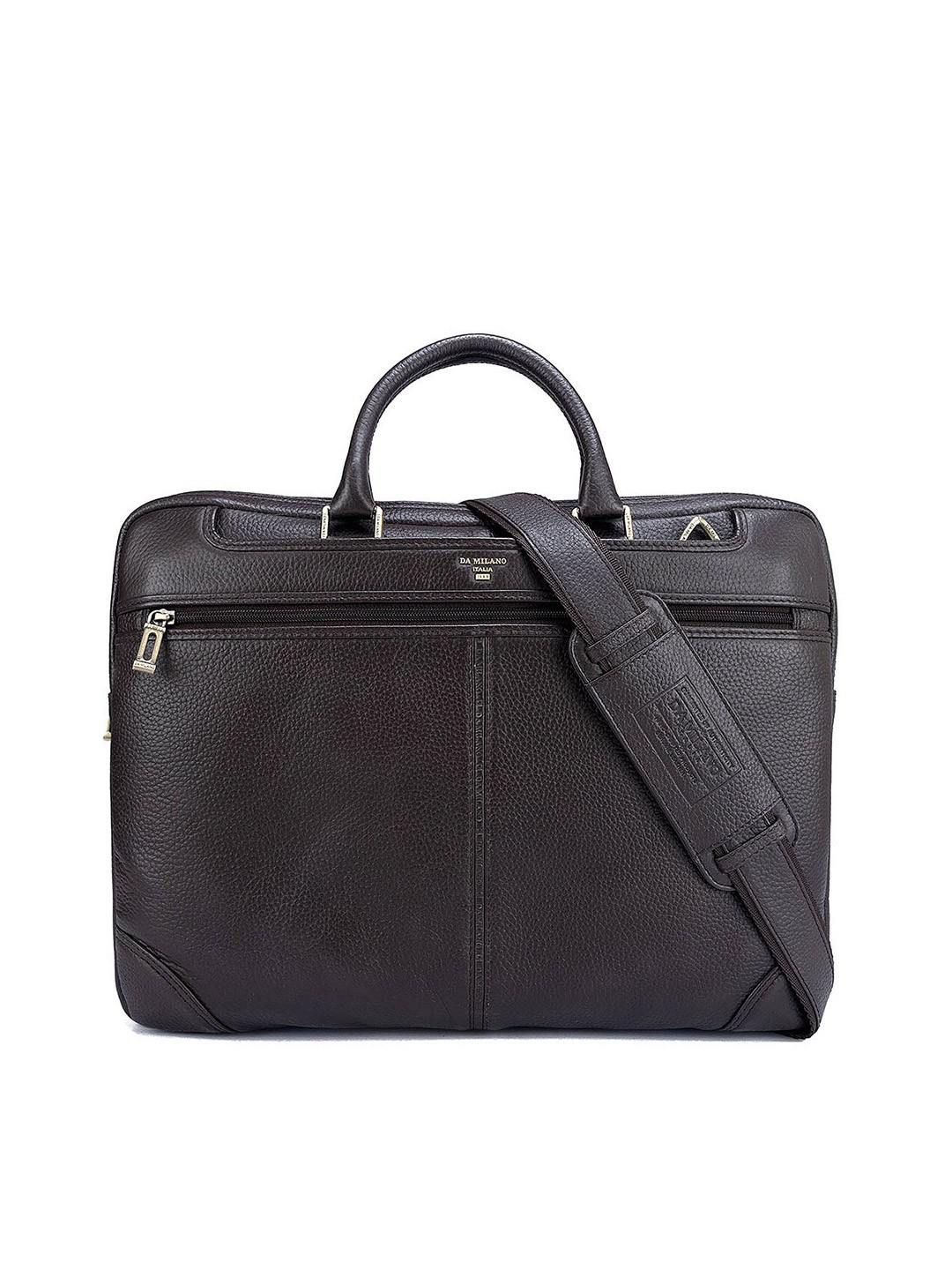 

Da Milano Textured Leather Laptop Bag, Coffee brown