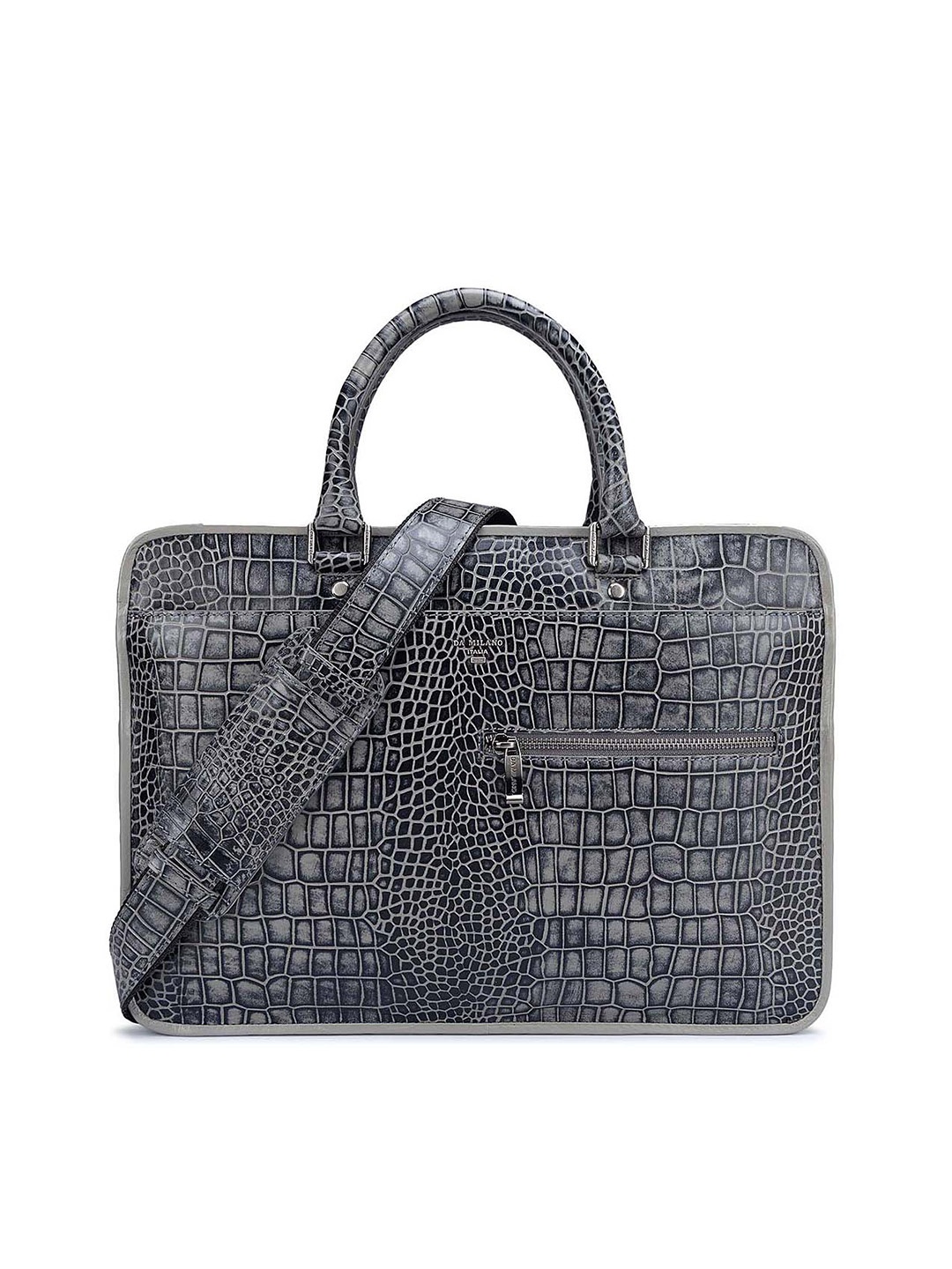 

Da Milano Textured Leather Laptop Bag, Grey