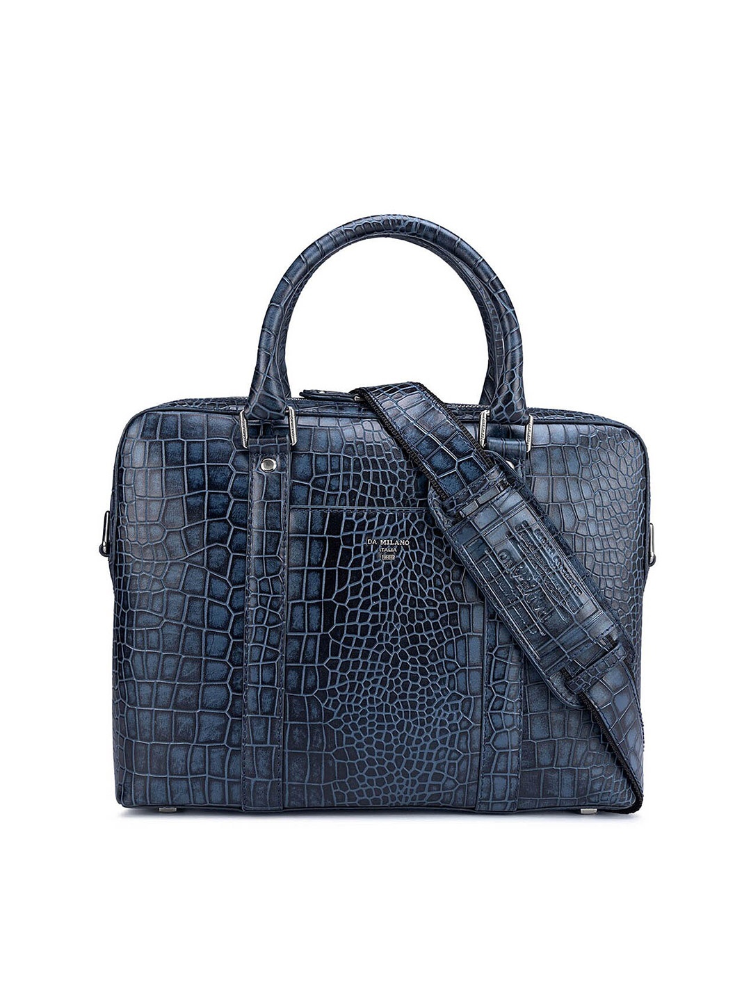 

Da Milano Textured Leather Laptop Bag, Navy blue