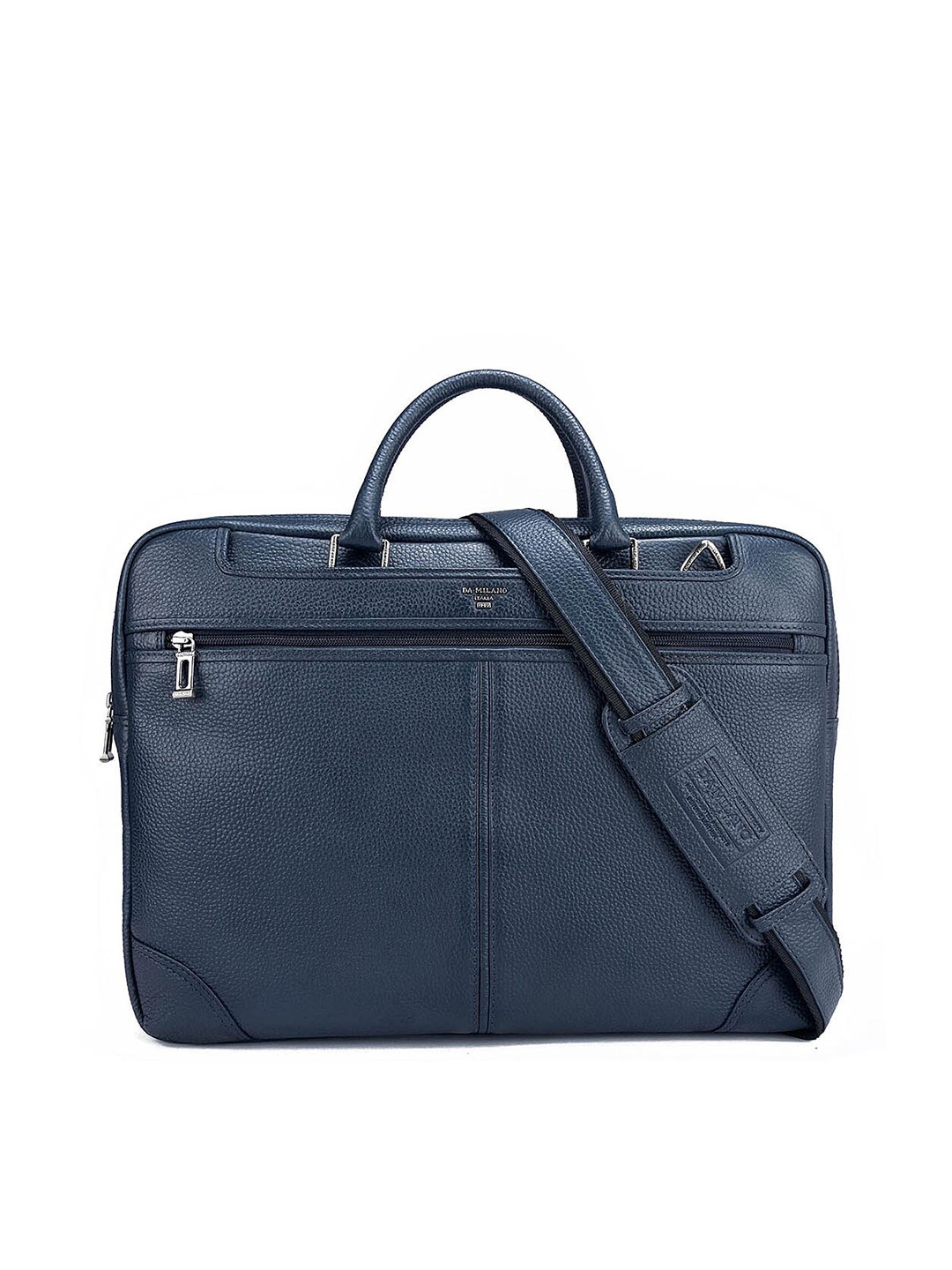 

Da Milano Textured Leather Laptop Bag, Navy blue