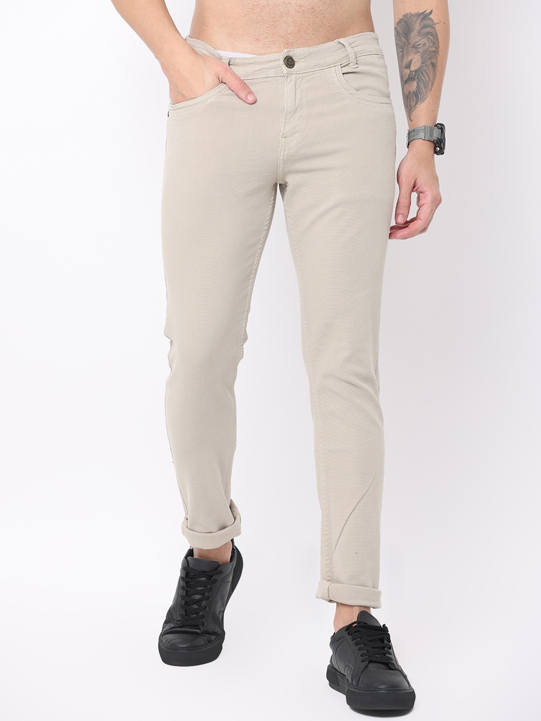 

Jean Cafe Men Slim Fit Mid-Rise Jeans, Beige