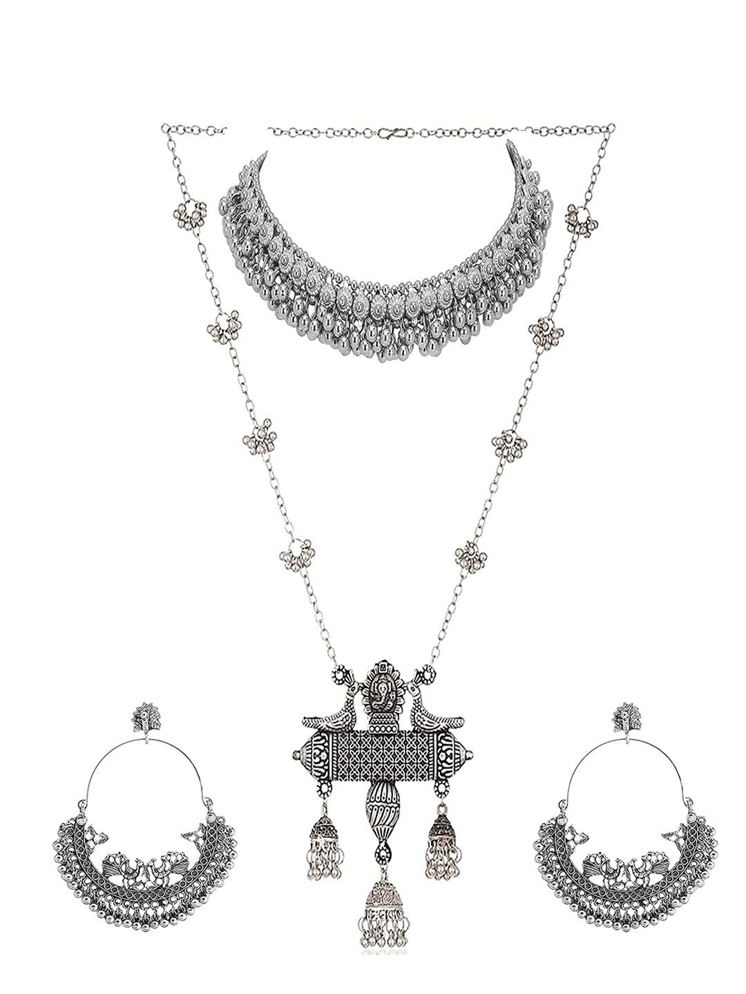 

VAGHBHATT Beads-Studded Oxidised Jewellery Set, Silver