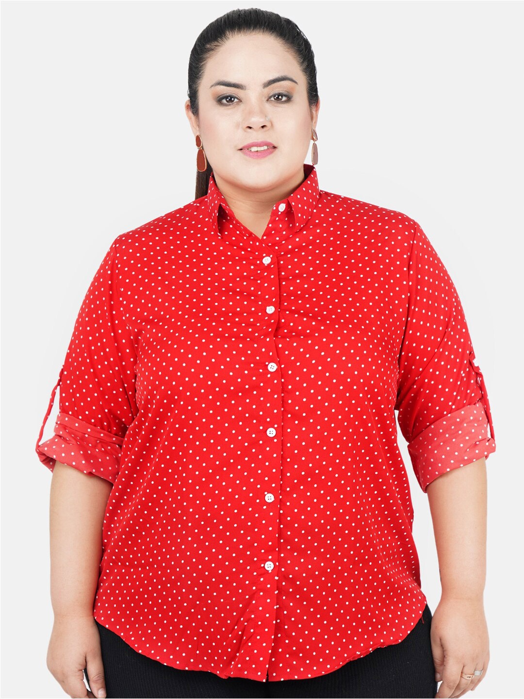 

Indietoga Women Plus Size Polka Dots Printed Casual Shirt, Red