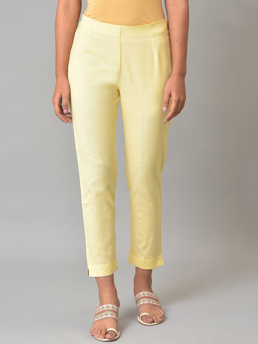 

W Women Mid-Rise Slim Fit Trousers, Yellow