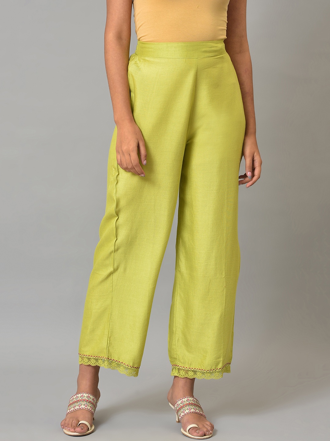

W Women Mid Rise Ethnic Palazzos, Green