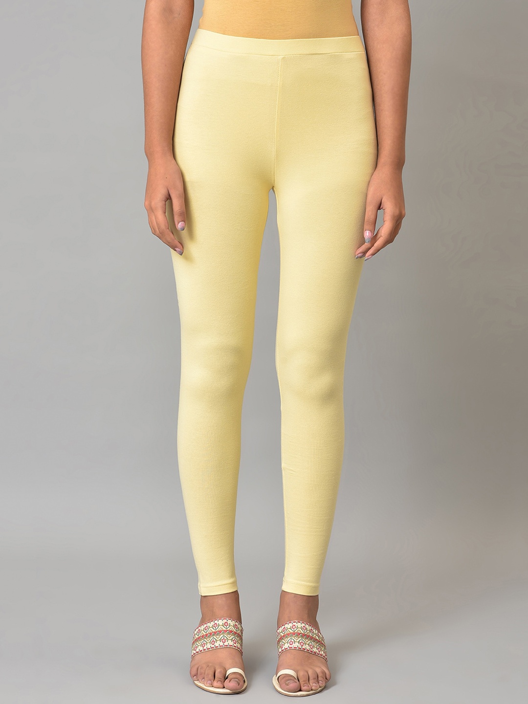 

W Cotton Ankle-Length Leggings, Yellow