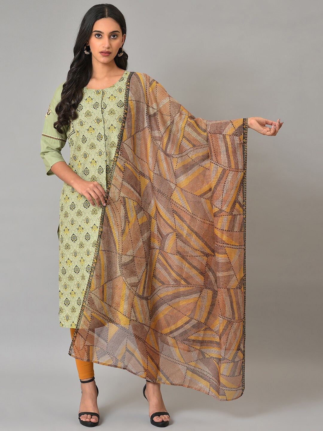 

W Geometric Printed Dupatta, Brown