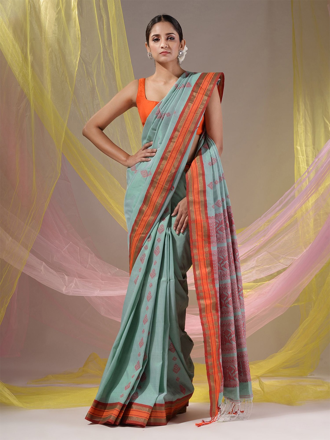 

Charukriti Woven Design Zari Matka Soft Saree, Sea green
