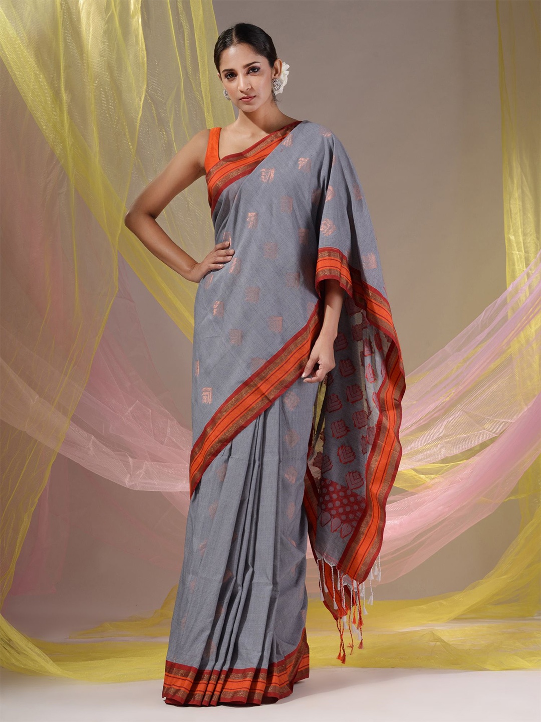 

Charukriti Woven Design Zari Saree, Grey