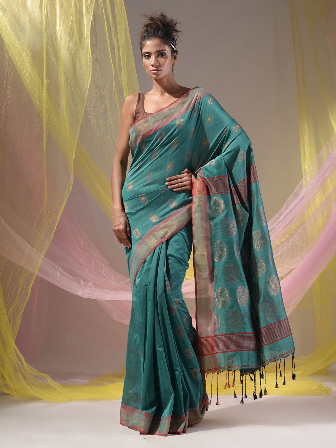 

Charukriti Woven Design Zari Saree, Teal