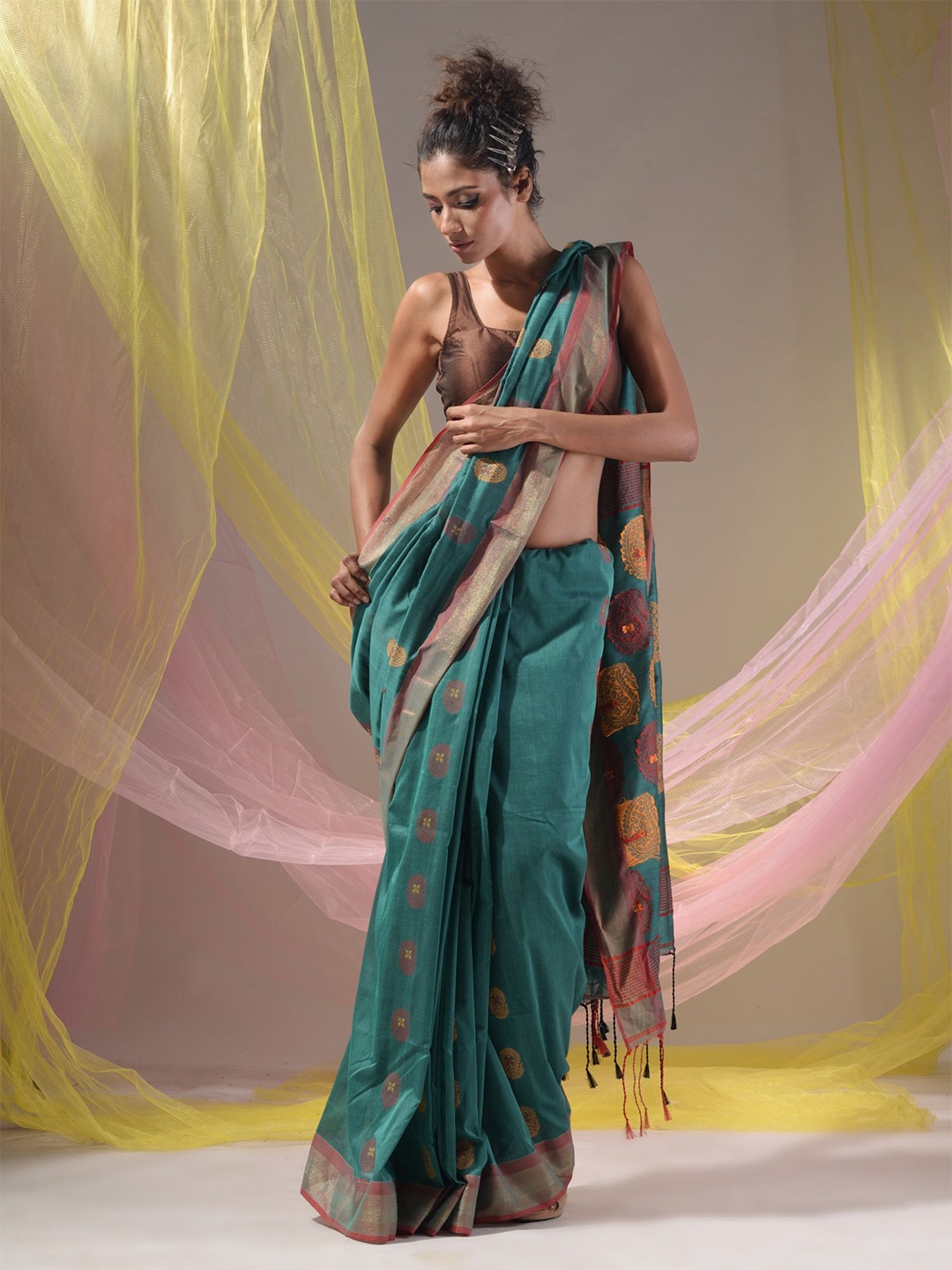 

Charukriti Woven Design Zari Saree, Teal