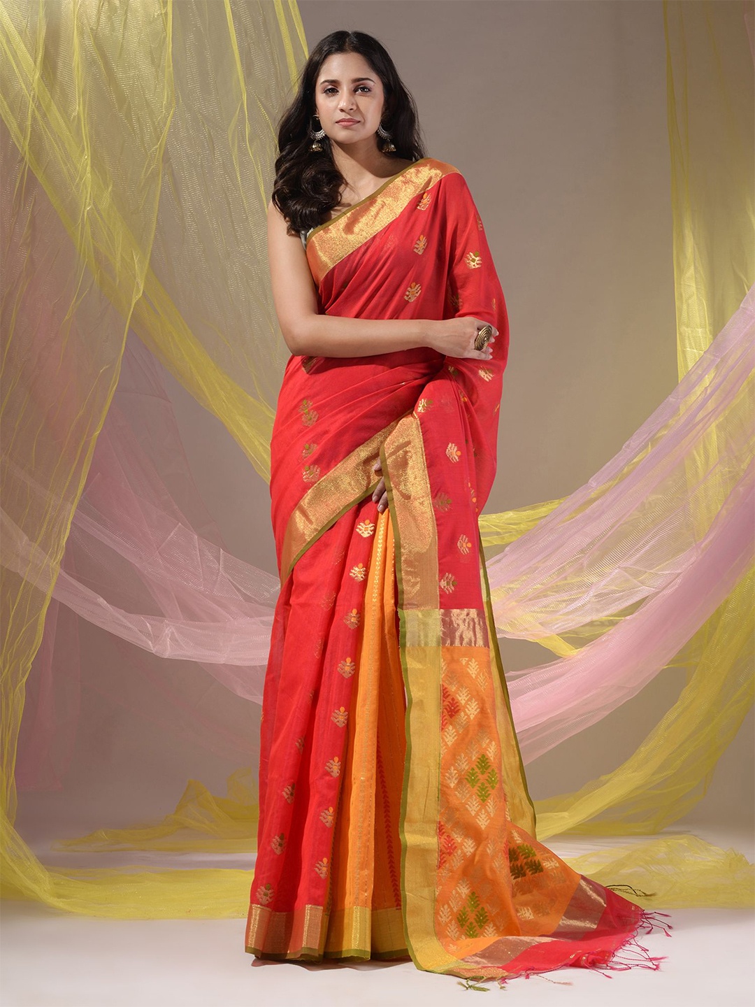 

Charukriti Woven Design Zari Saree, Orange