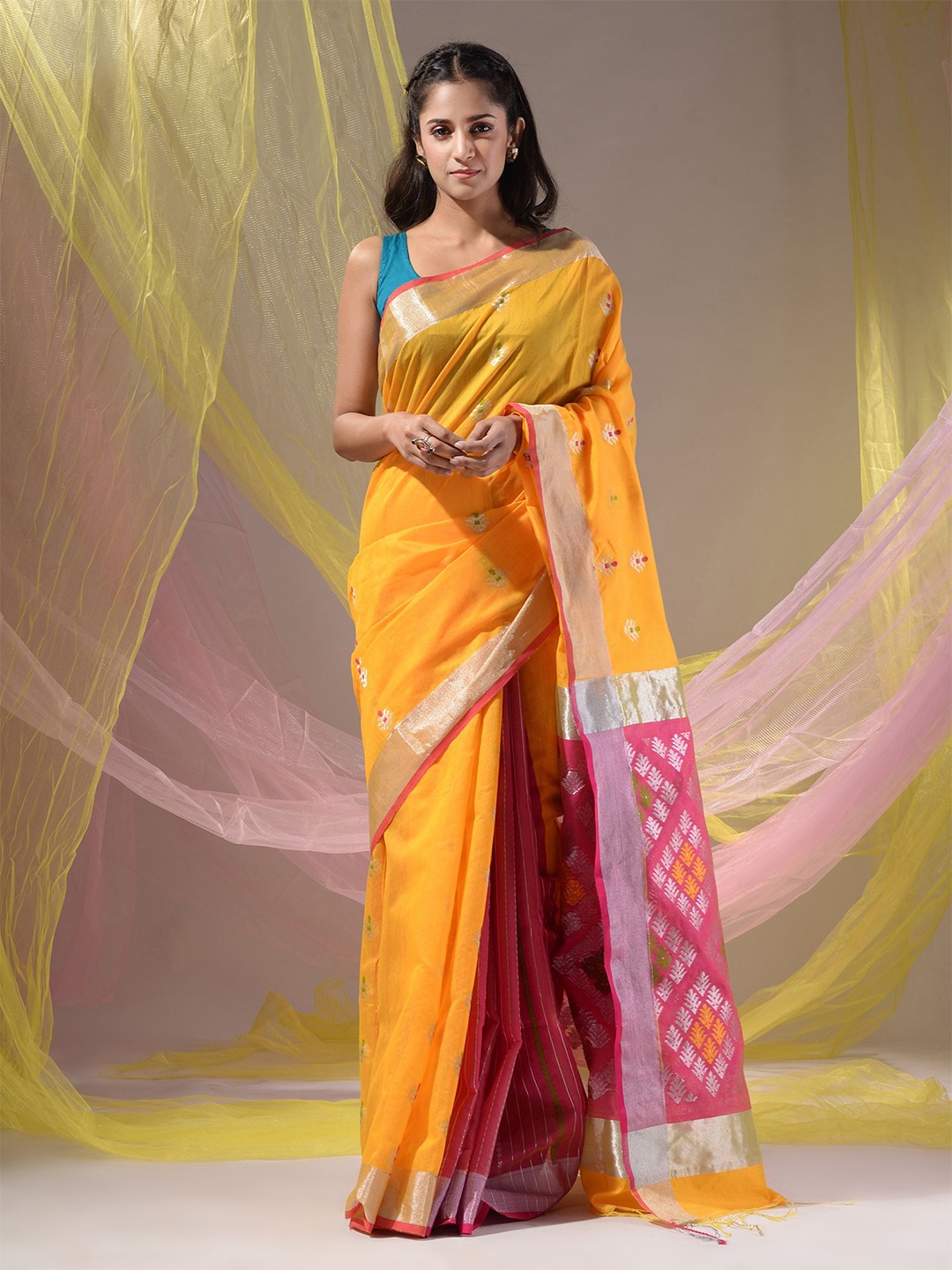 

Charukriti Woven Design Zari Saree, Yellow