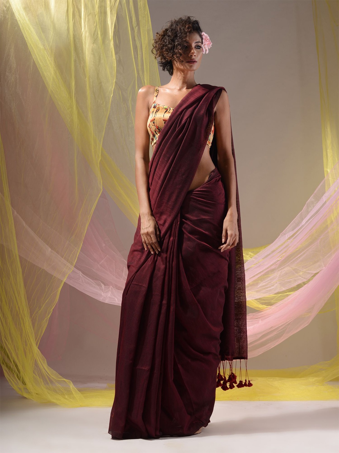 

Charukriti Pure Cotton Saree, Maroon