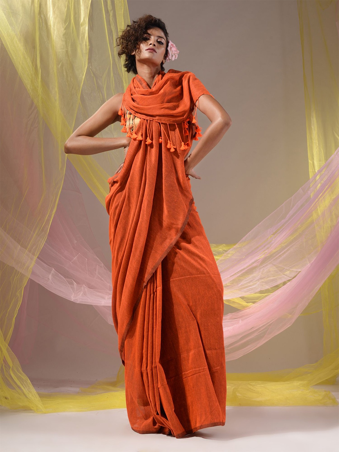 

Charukriti Pure Cotton Saree, Orange