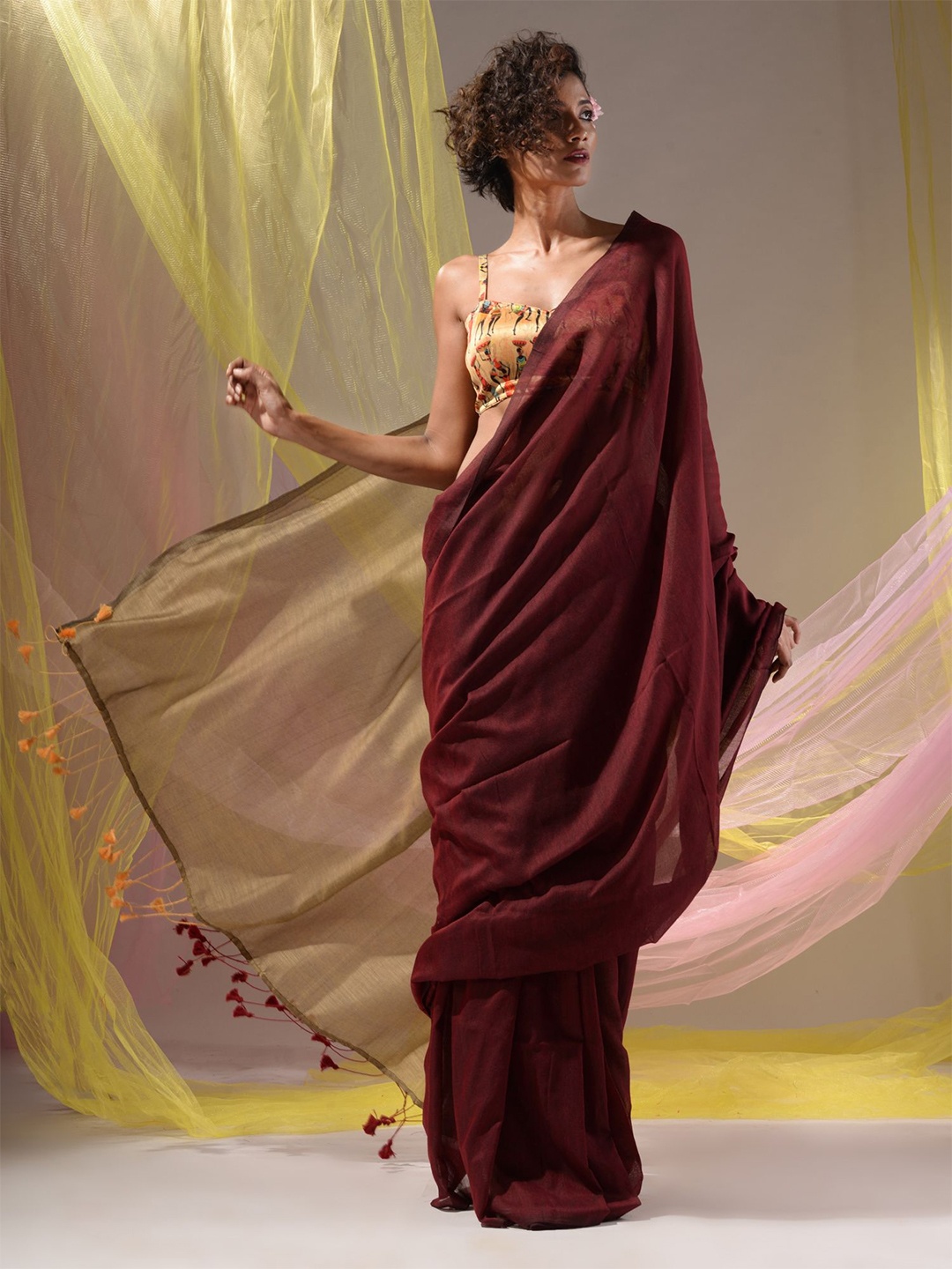 

Charukriti Pure Cotton Saree, Maroon