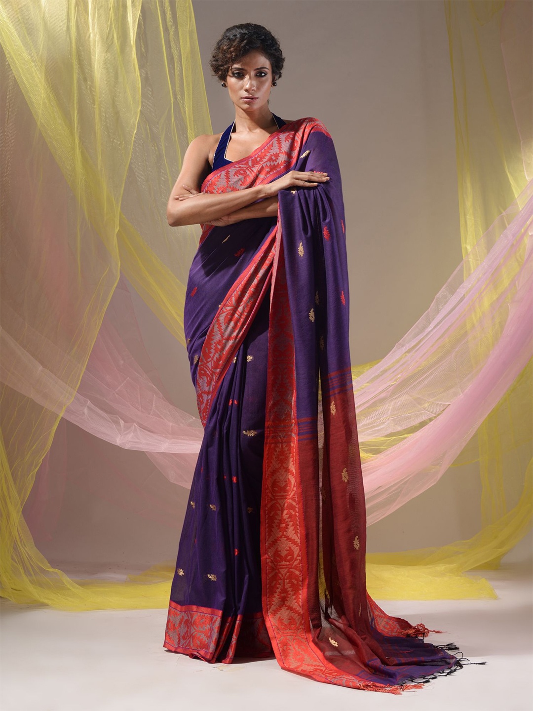 

Charukriti Woven Design Pure Cotton Saree, Purple
