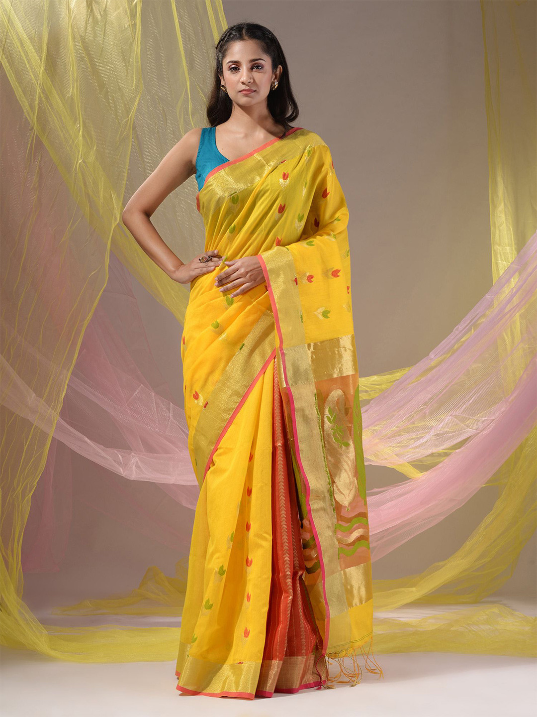 

Charukriti Woven Design Zari Saree, Yellow