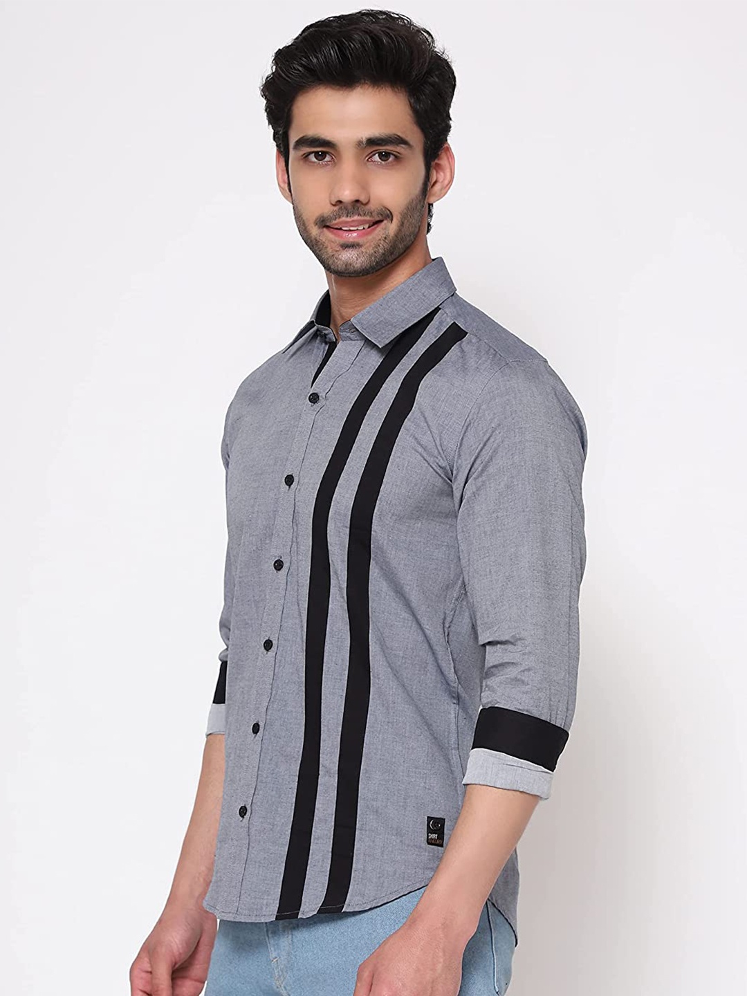 

SHIRT THEORY Men Striped Cotton Casual Shirt, Grey