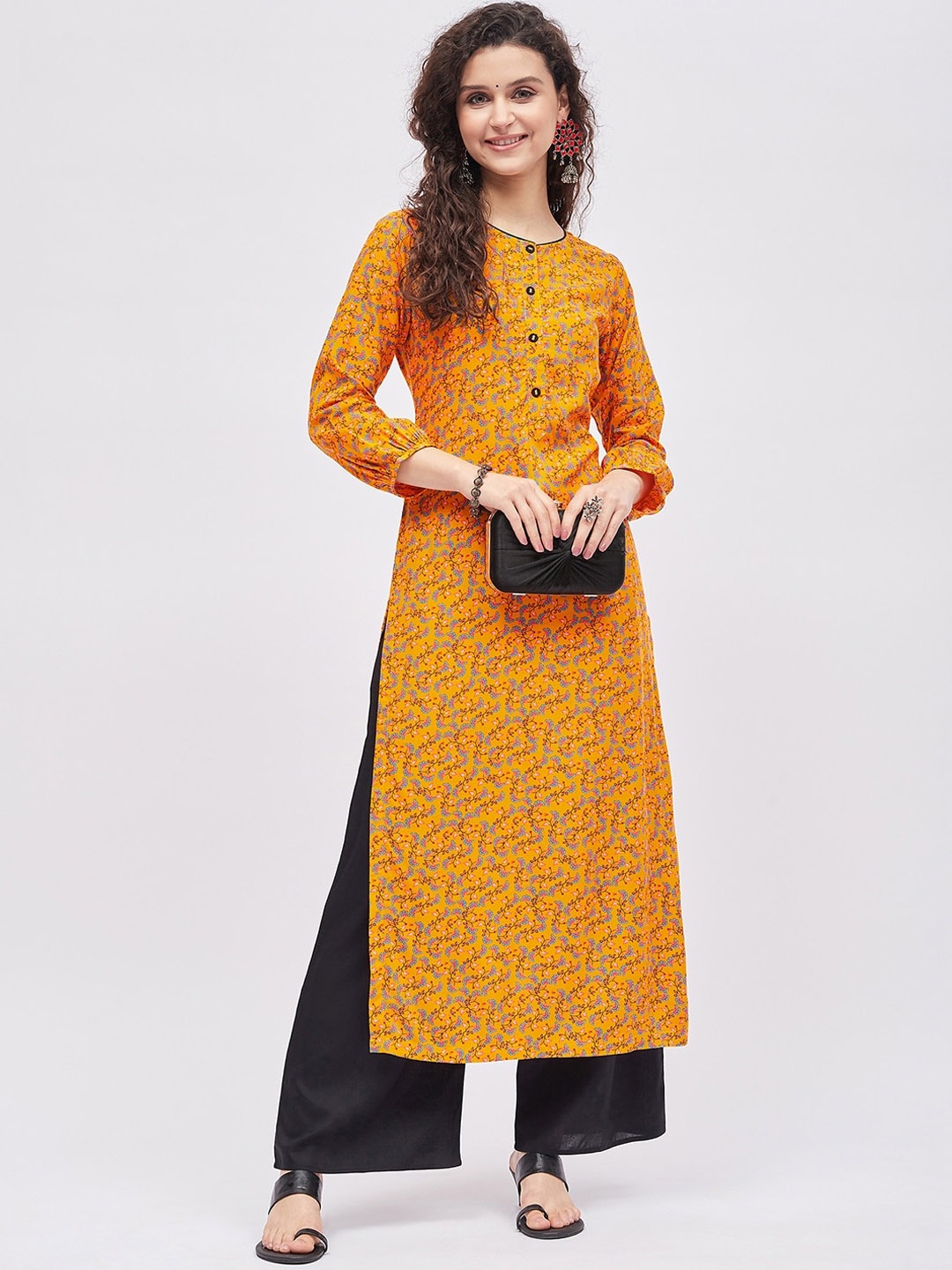 

Tissu Women Floral Printed Kurta With Palazzos, Yellow