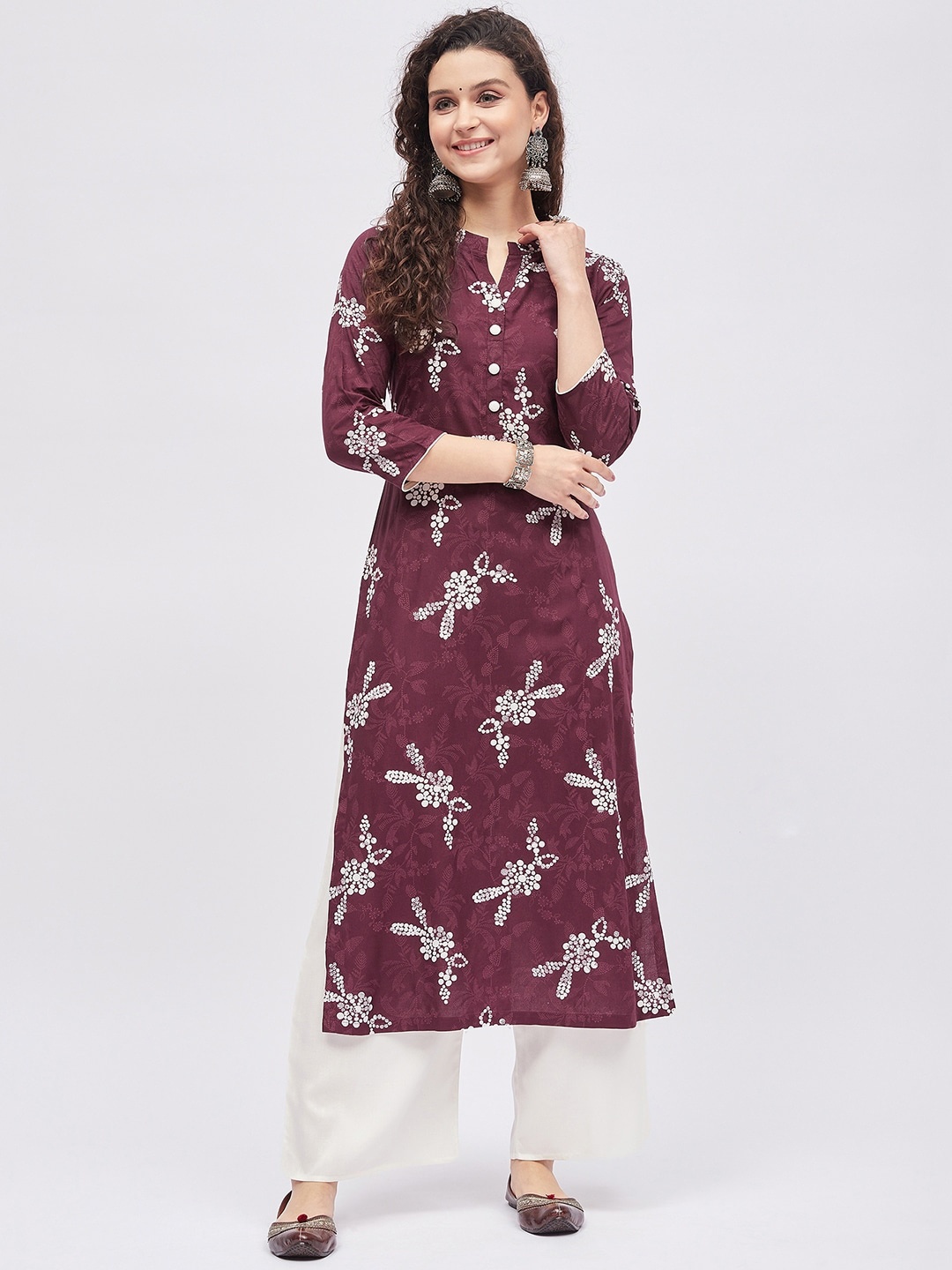 

Tissu Women Printed Floral Printed Kurta with Palazzos, Maroon