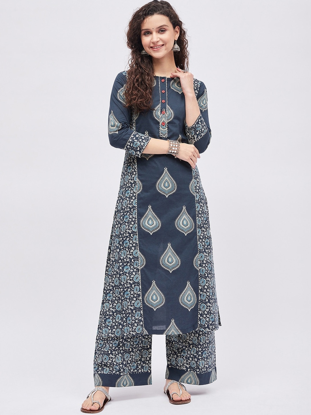 

Tissu Ethnic Motifs Printed Pure Cotton Kurta With Palazzos, Blue