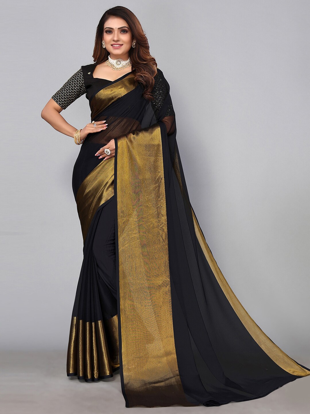 

KALINI Zari Saree, Black